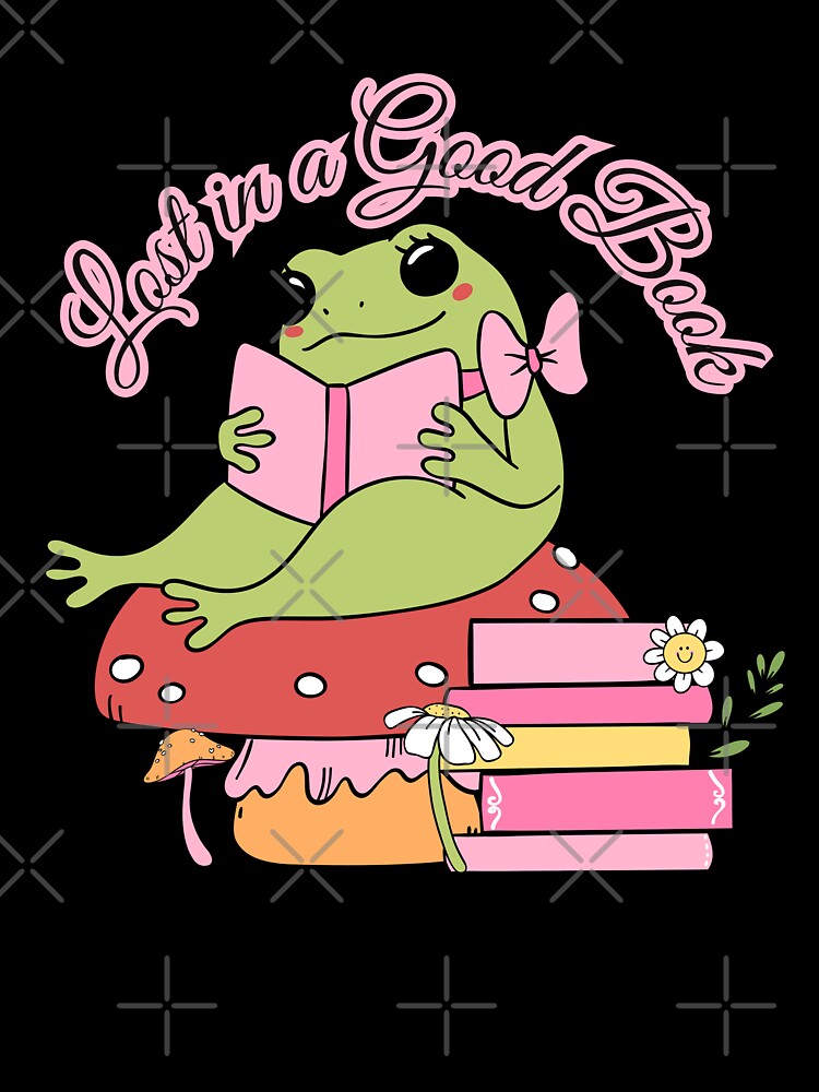 Cottagecore Frog Reading Books – Lost in a Good Book Cute Aesthetic Toad on Mushroom by CalmDownZone ⭐️⭐️⭐️⭐️⭐️