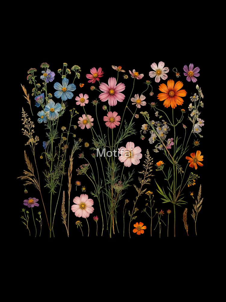 Botanical Design Pressed Boho Cottagecore Wildflowers and Watercolor Artistry Diverse Flora by Motifai