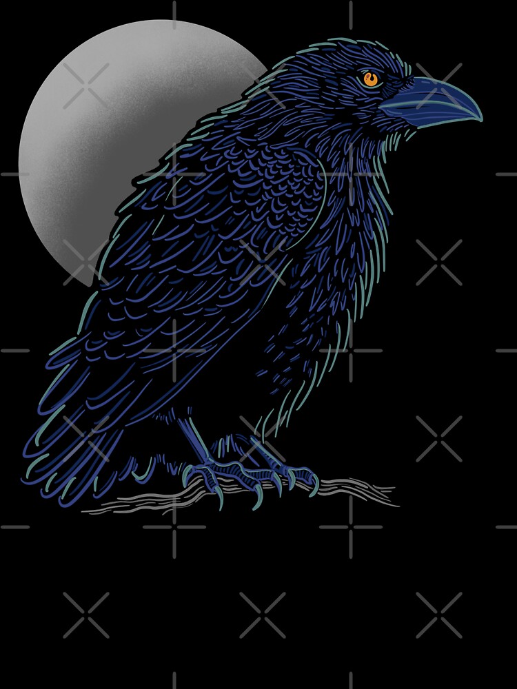 Crow design in blue and light green colors with full moon by DaveDanchuk
