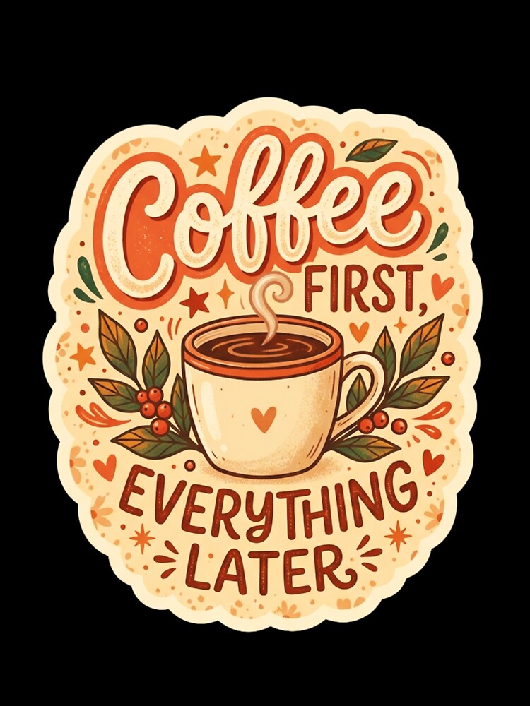 Coffee First Everything Later Sticker | Funny Coffee Lover Quote | Caffeine Humor Aesthetic Laptop Decal by JoyC Design Hub