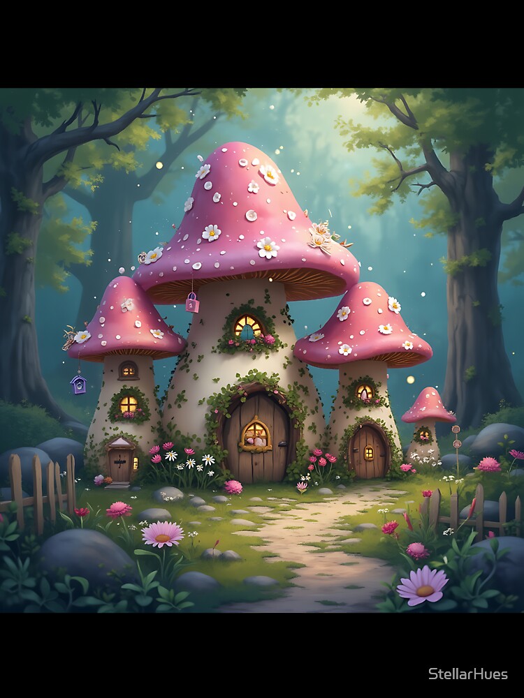 Cottagecore Mushroom Village Sticker by StellarHues