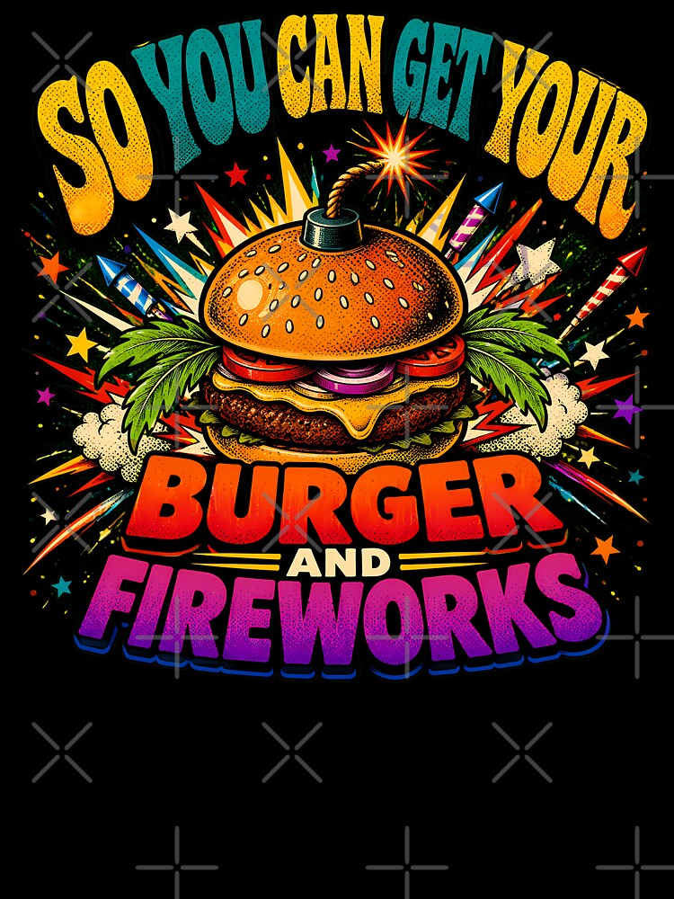 4th Of July Burger Fireworks Comic BBQ Party by chattsuede
