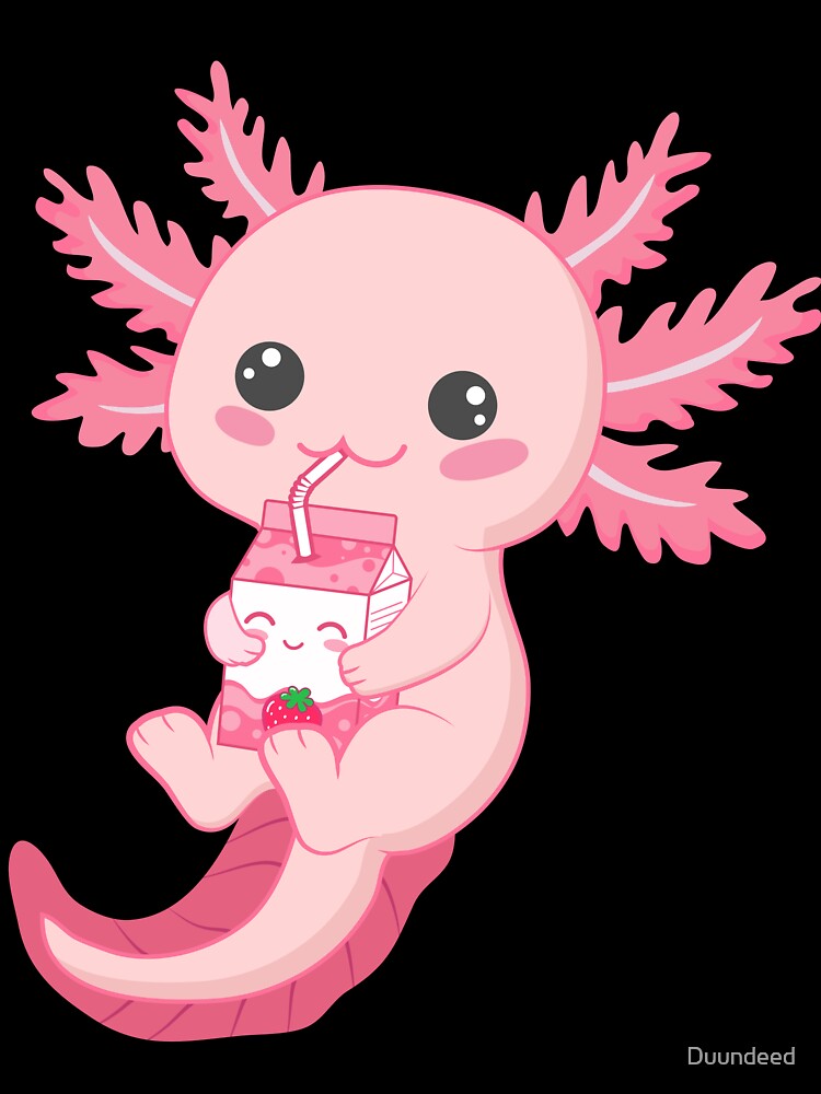 Cute Kawaii Doodle Axolotl Drinking Milk Boba Strawberry Tea, Axolotl Stickers, Bubble tea stickers, by Duundeed