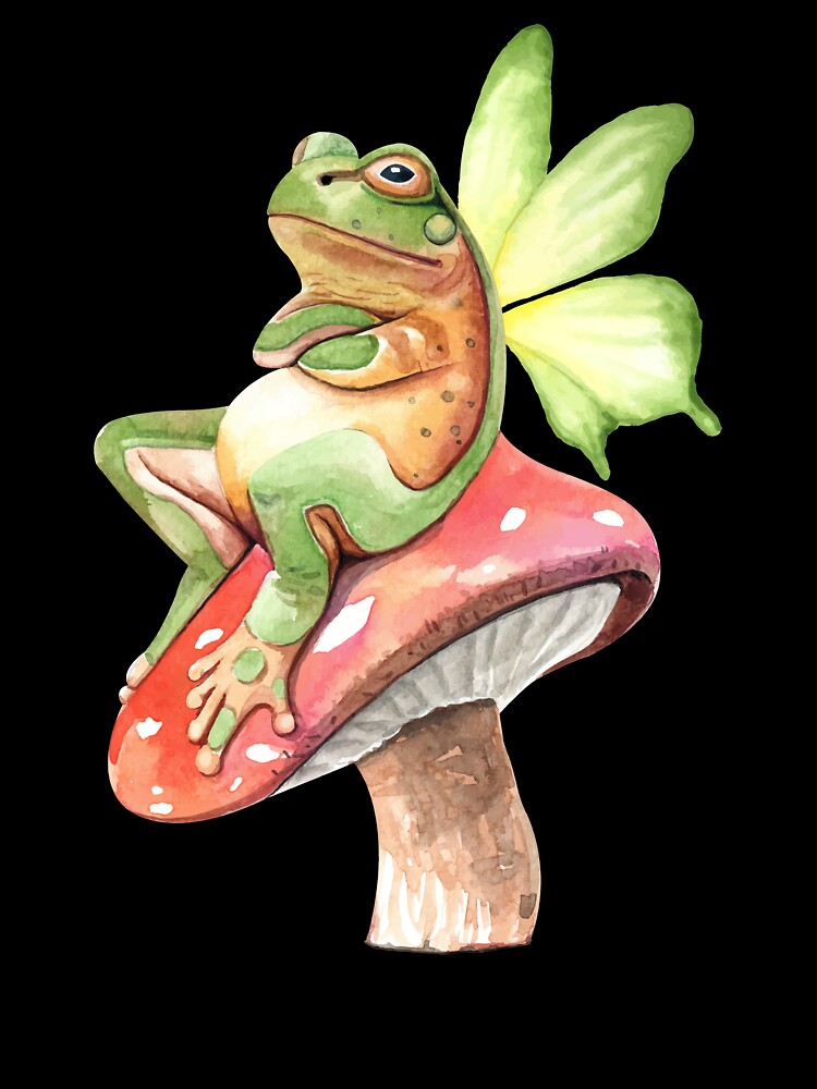 Cottagecore Frog Cute Fairy Frog On Mushroom by marybethmckim