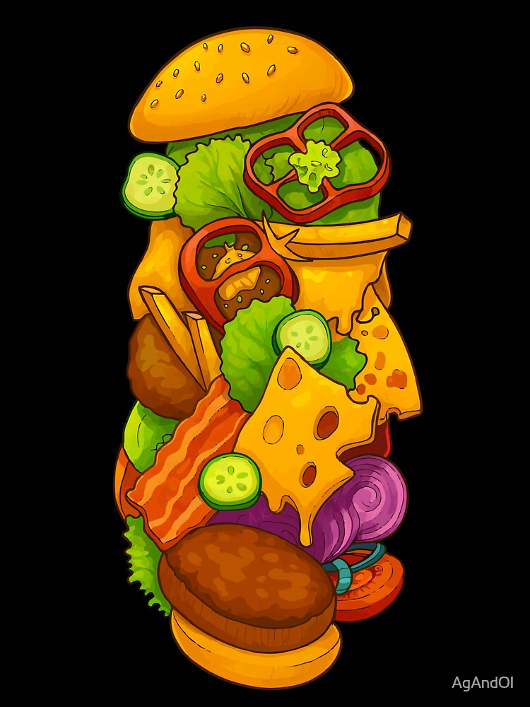 Ultimate Stacked Burger Cartoon Art by AgAndOl