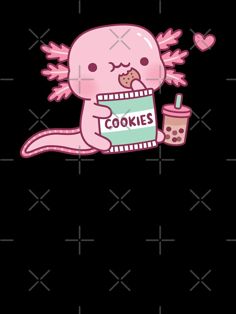 Cute Axolotl Snacks On Cookies And Bubble Tea by rustydoodle