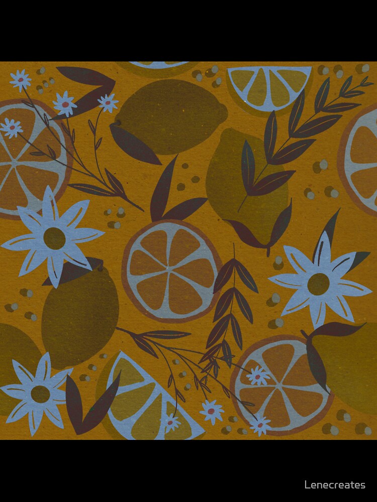 Vintage citrus pattern with flowers by Lenecreates