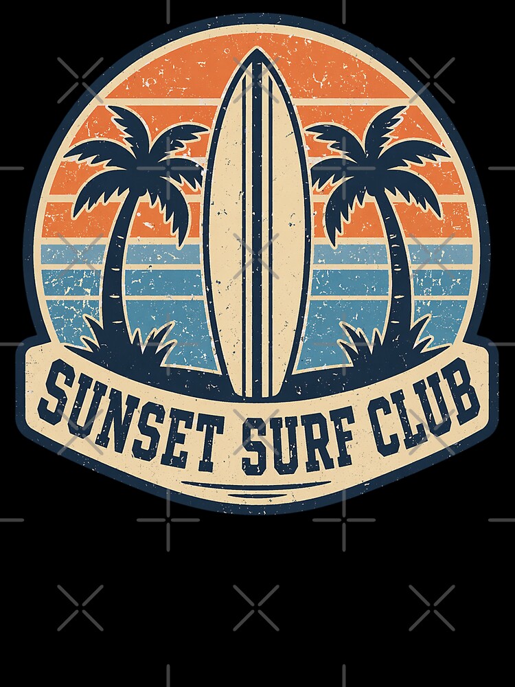 Sunset Surf Club Vintage Badge – Retro Beach Surfing Graphic Design by SaDesign99