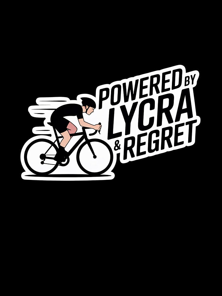 Powered by Lycra & Regret Cycling Sticker - Father's Day Gift by FestivityFinds