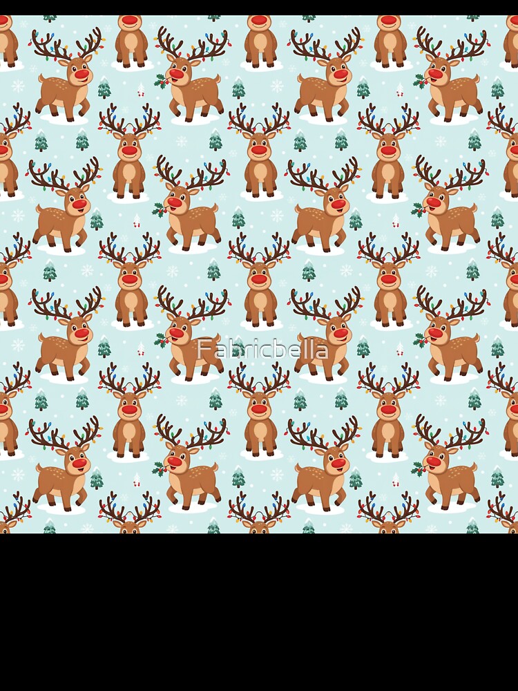 Whimsical Reindeer Christmas Pattern on Light Blue by Fabricbella
