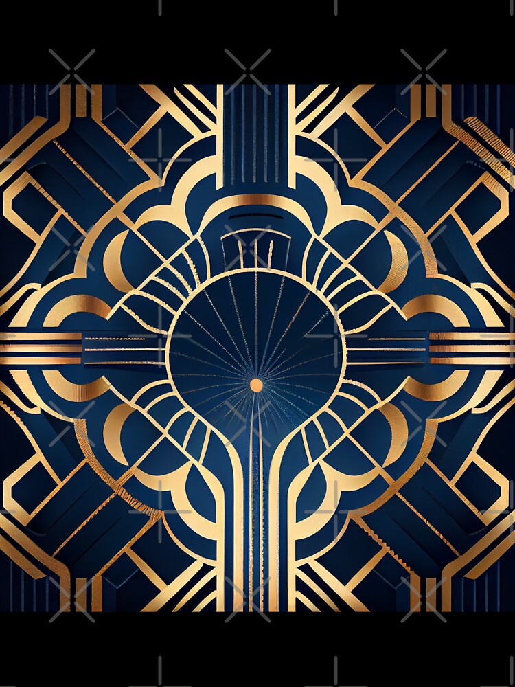 Blue Geometric Art Deco Pattern Digital Painting by CodeAndColors