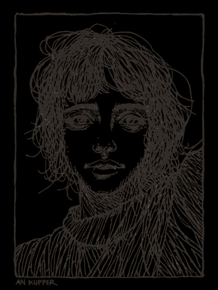 Dark Framed Portrait Sketch | Expressive Line Art Illustration by SoSpecialStore