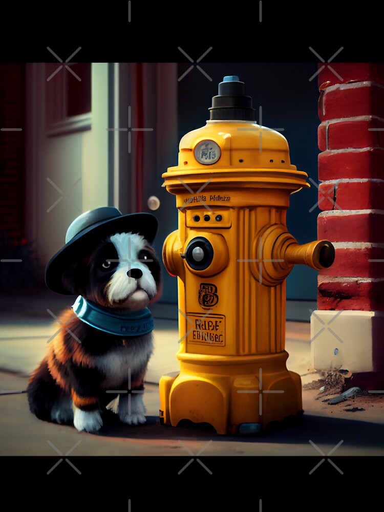 Fizz and the Bumblebee at the Fire Hydrant Digital Painting by CodeAndColors