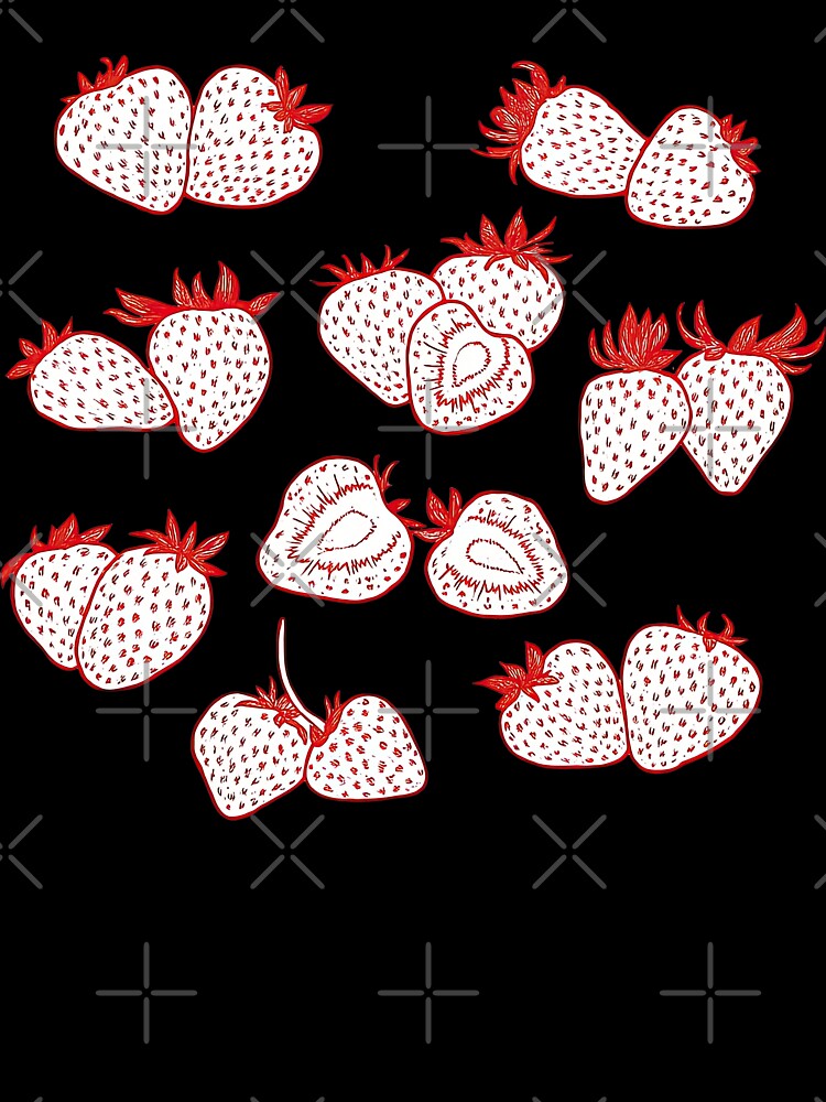 White and Red Hand-Drawn Strawberry Duo Pattern Art by ArtfulWeave