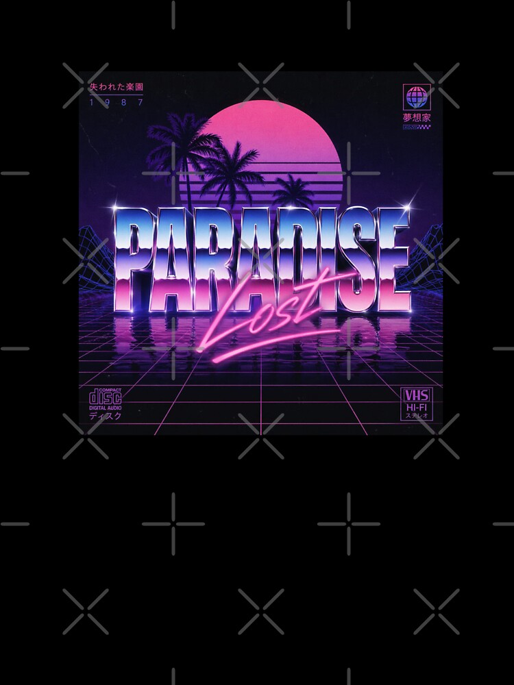 Vaporwave Paradise Lost Neon Retro Aesthetic 80s Synthwave Sunset Chrome Text Design by Sanika arts