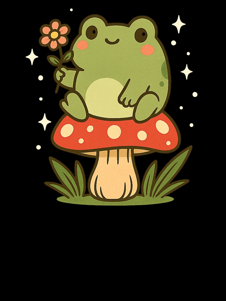 “Kawaii Frog on Mushroom – Cottagecore Cutie” by DailyVibesCo