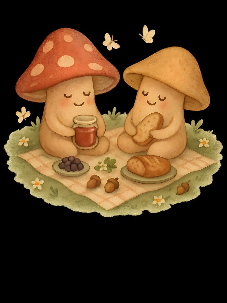 Mushroom Picnic Friends – Cottagecore Nature Art by CreativeGarage