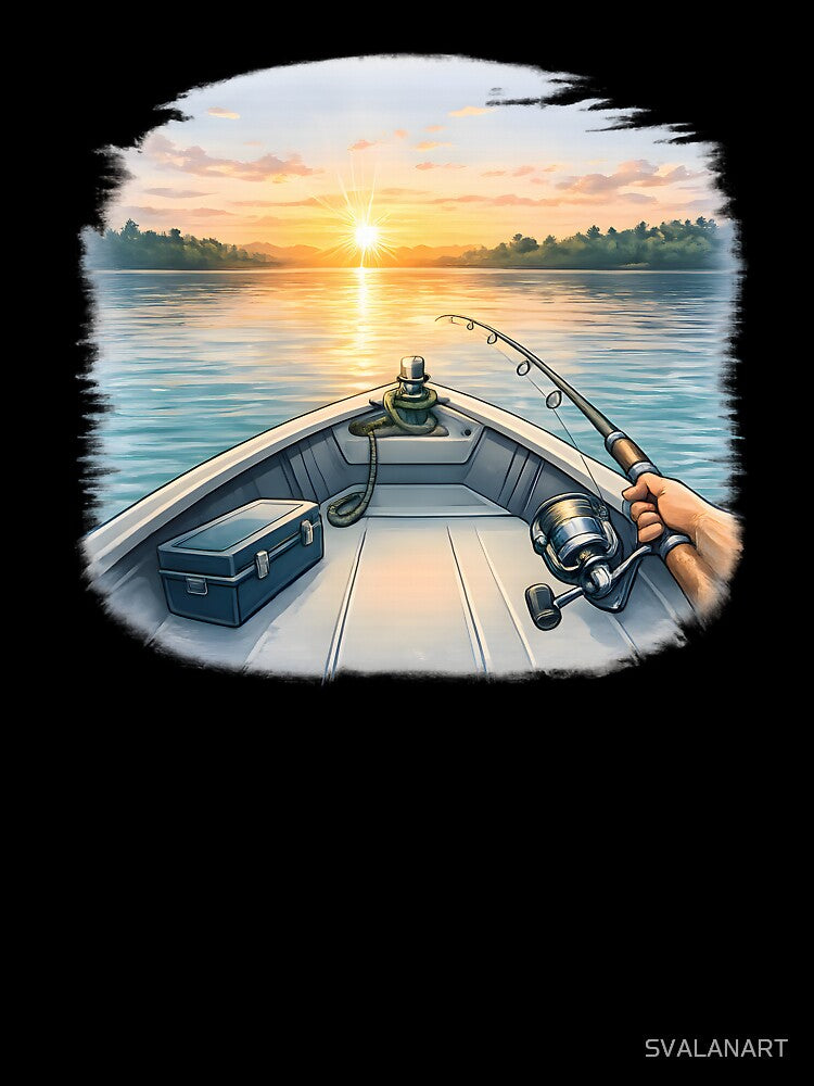 Fishing Boat at Sunset – Calm Nature Fishing Art by SVALANART
