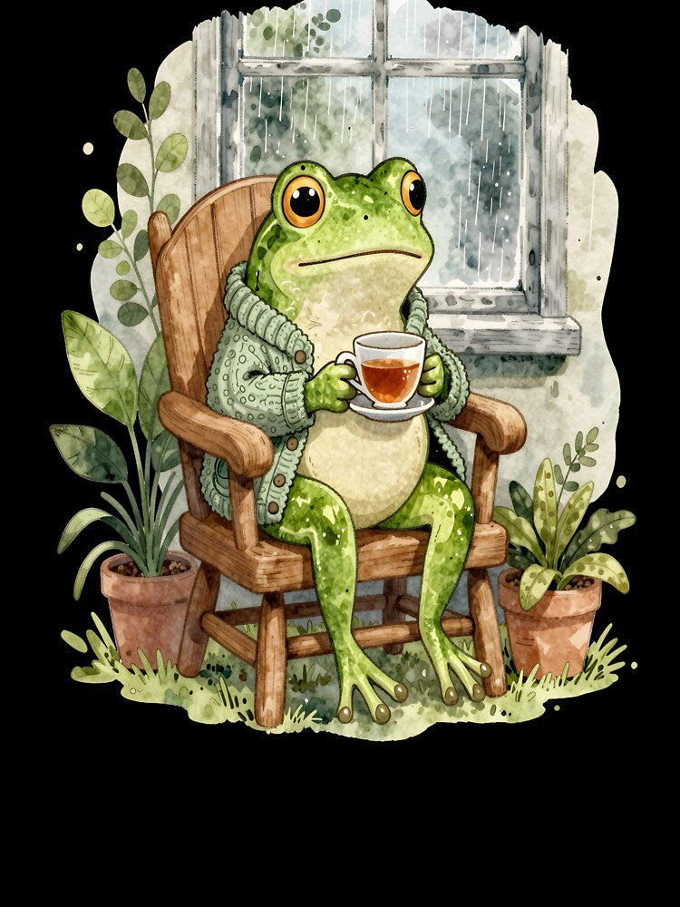 Cottagecore Frog Portrait — Teacup & Cardigan Art by sooperstore