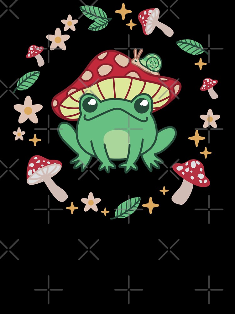 Cute Cottagecore Frog In Red Mushroom Hat - Goblincore Fly Agaric Froggy with Snail by ShyOwlet