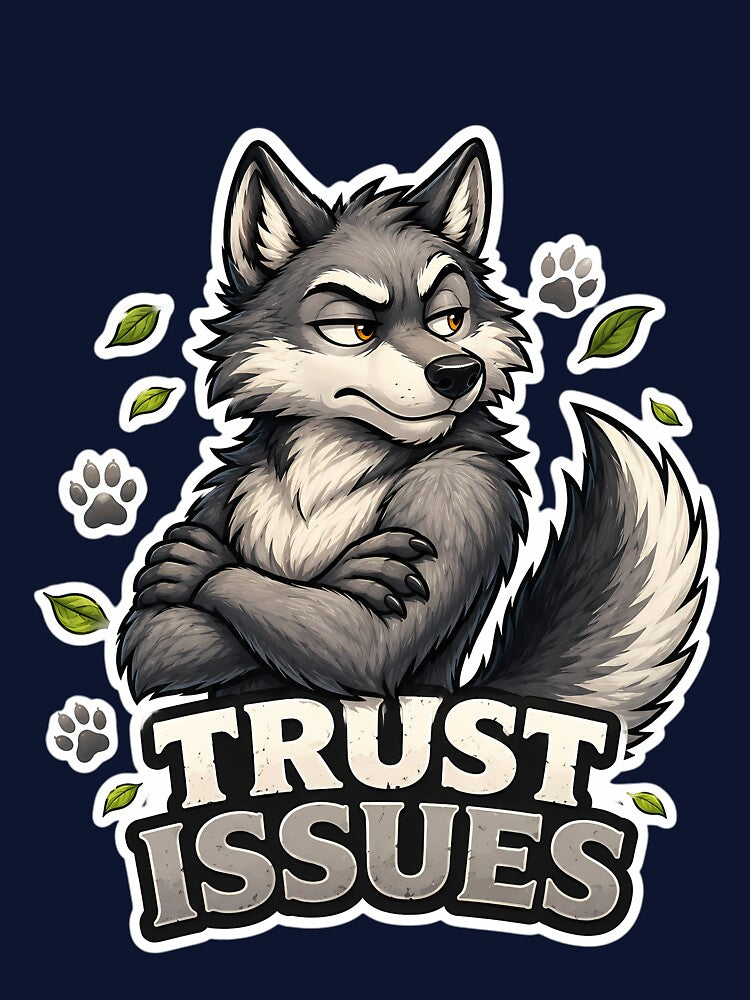 Trust Issues Funny Wolf Introvert Sarcastic Meme Design by lazygum