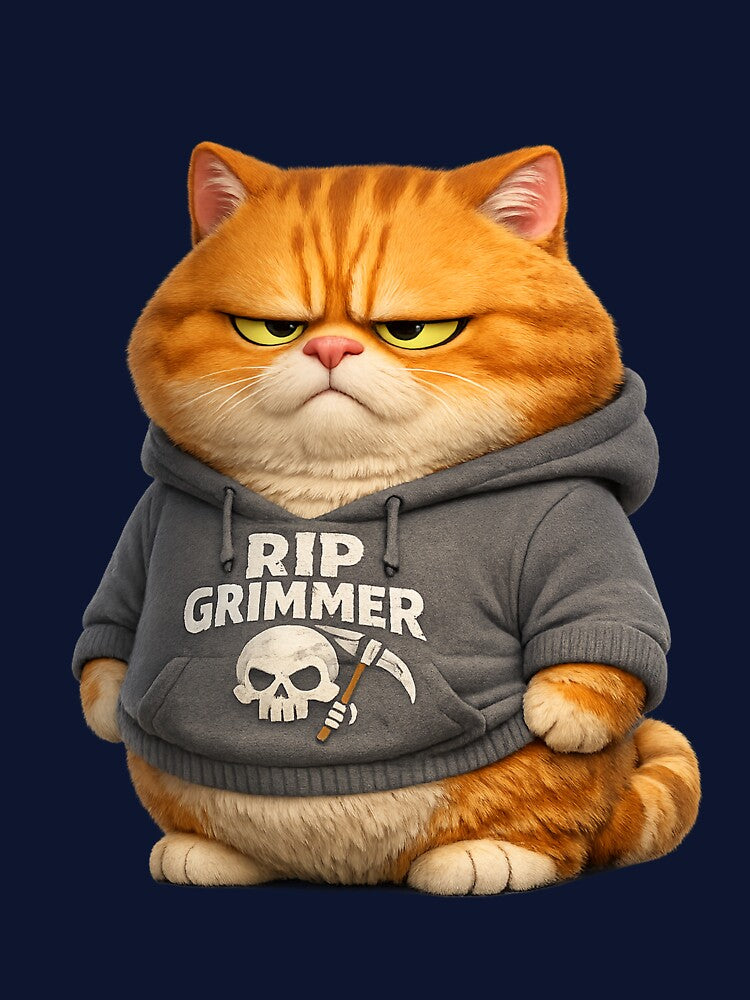Grumpy Orange Cat in Hoodie | Cute Dark Humor Cat Illustration by Grump and Co