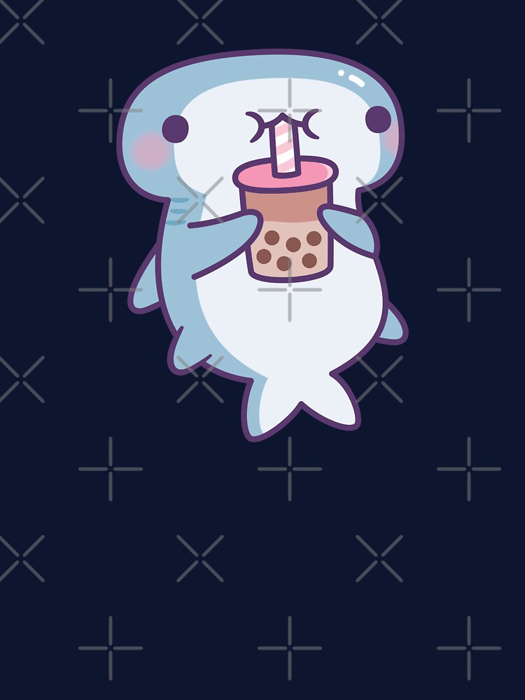 Cute Hammerhead Shark Drinking Boba Tea by rustydoodle