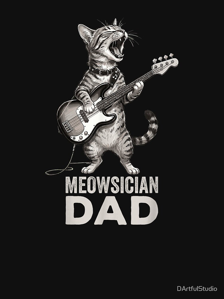 Funny Jazz Musician Cat Playing Guitar Dad Guitarist Graphic T-Shirt by DArtfulStudio