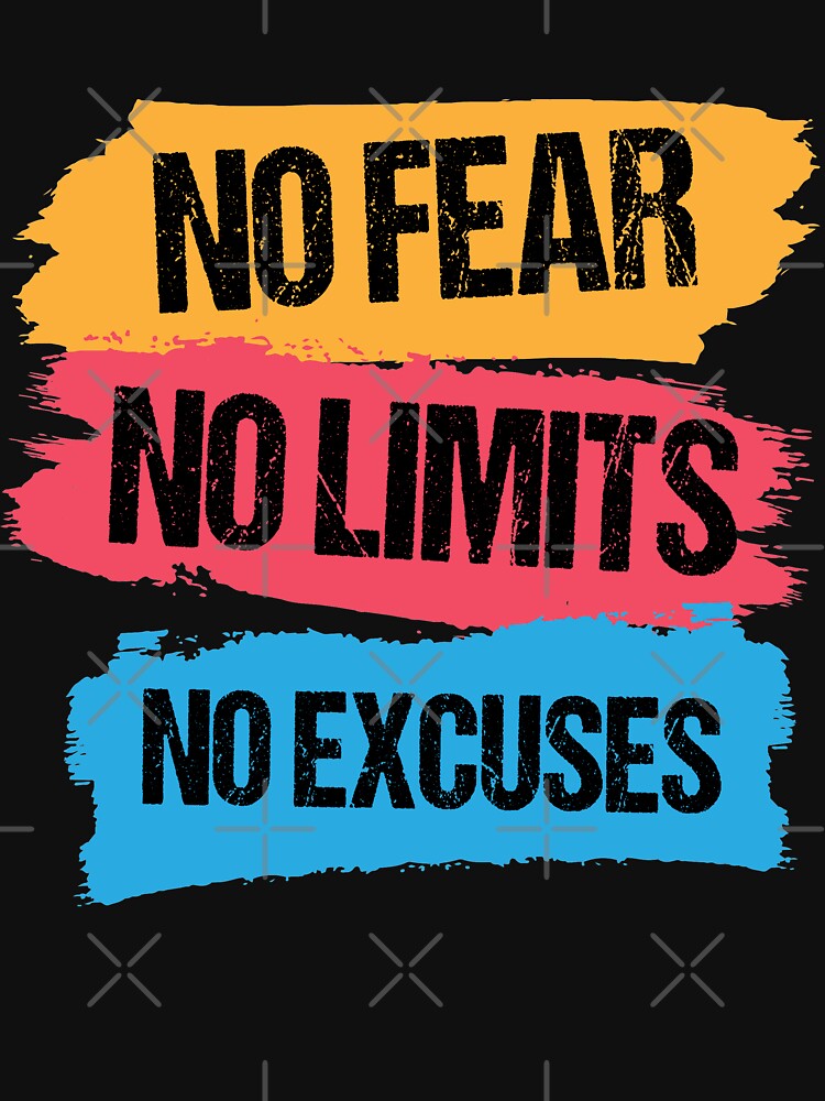 Motivational Tee Shirt ,No Fear No Limits No Excuses,Body Workout by Red Line