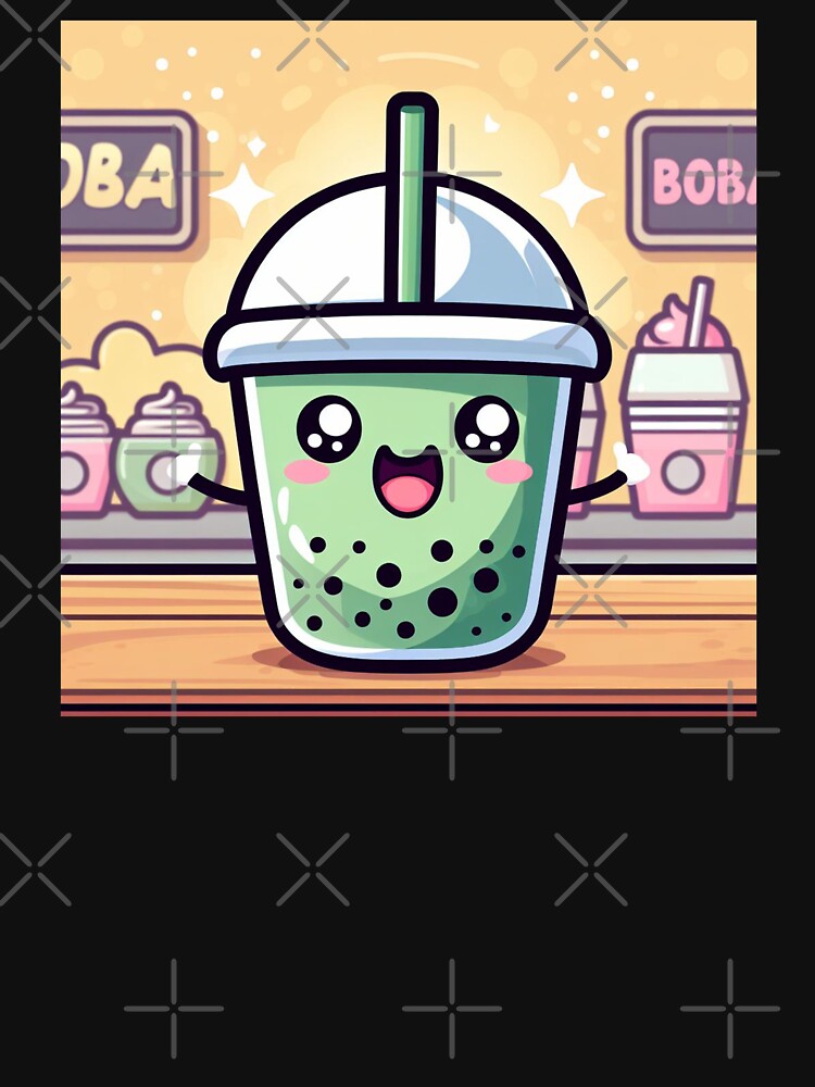 bubble tea kawaii barista with boba world background by SaraDatCool