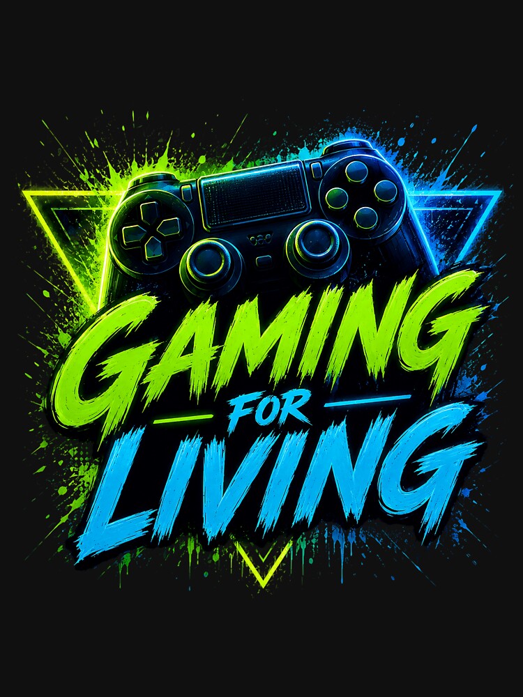 Gaming For Living – Neon Controller Gamer Design by MarketWolf
