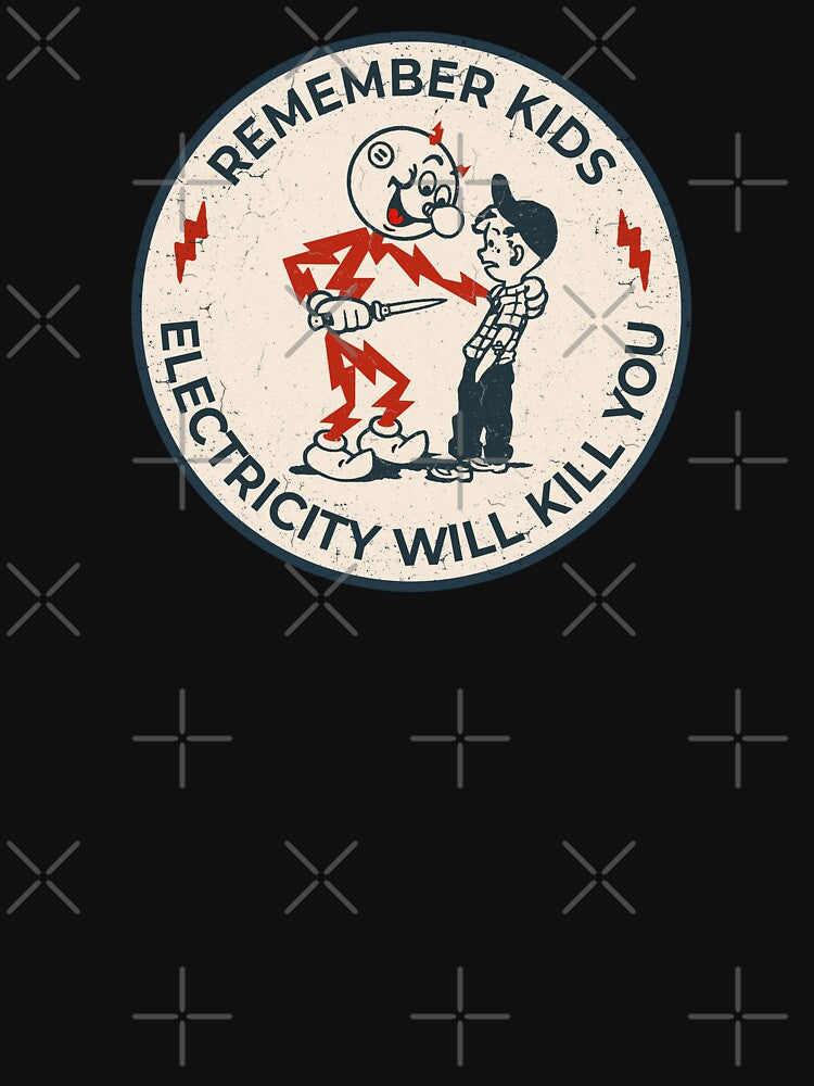 Reddy kilowat, retro Electric Warning Cartoon, Dark Humor Distressed Mascot Graphic for Stickers, Tees and Wall Art by CharmedVille