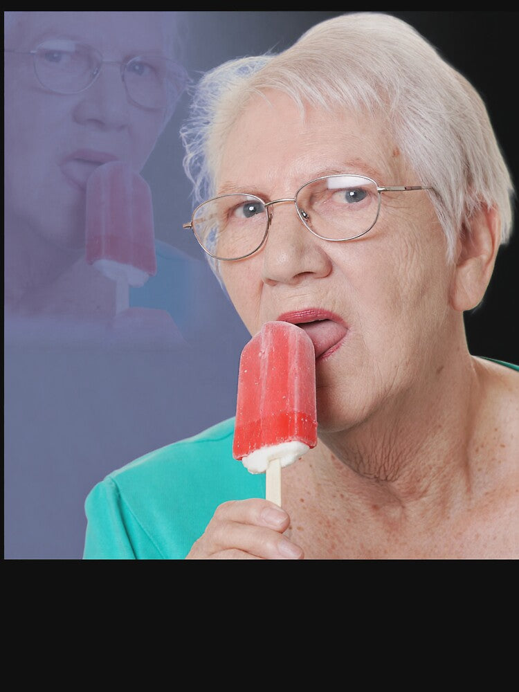 Elderly Woman Licking Red Frozen Treat Meme by viekneehgamb
