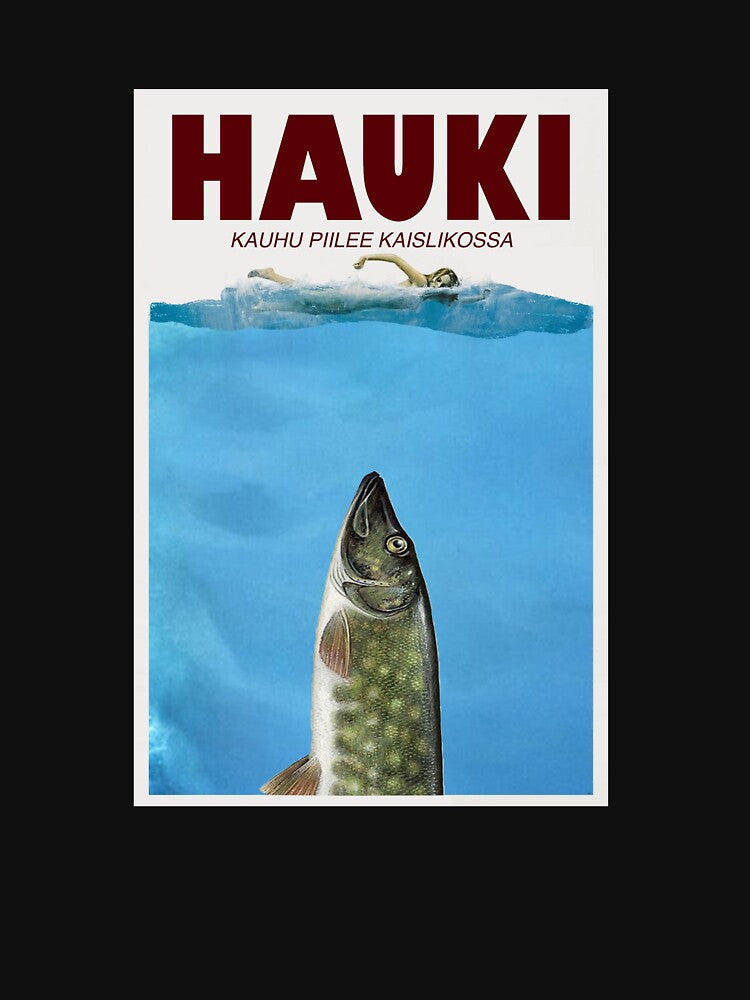 Hauki horror movie Jaws parody Finland poster by Emjaygraphics