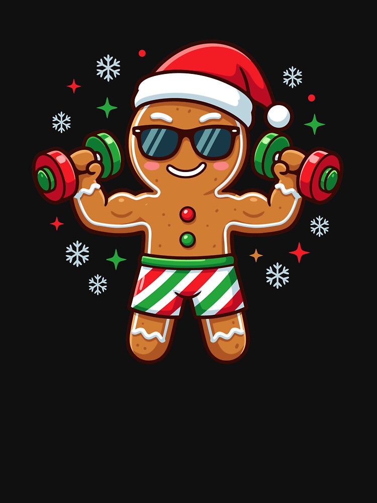 Christmas Gingerbread Man Weightlifter Gym Funny Workout Gear by DynamicDesign