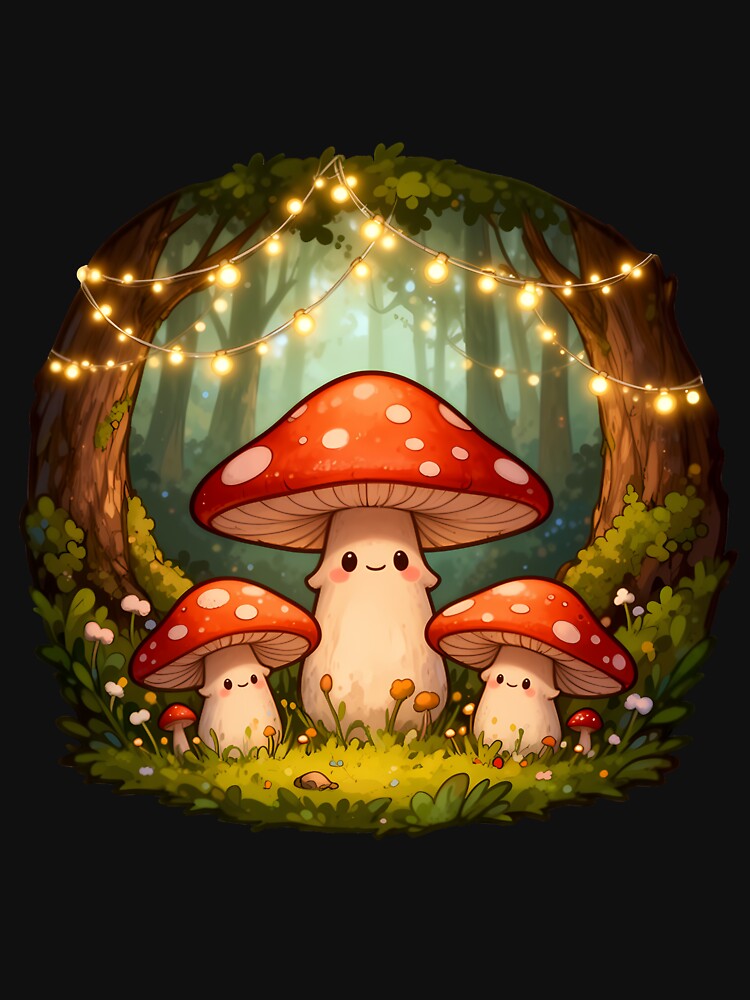 Cute Mushrooms in a Magical Forest by WrenAndWhimsy