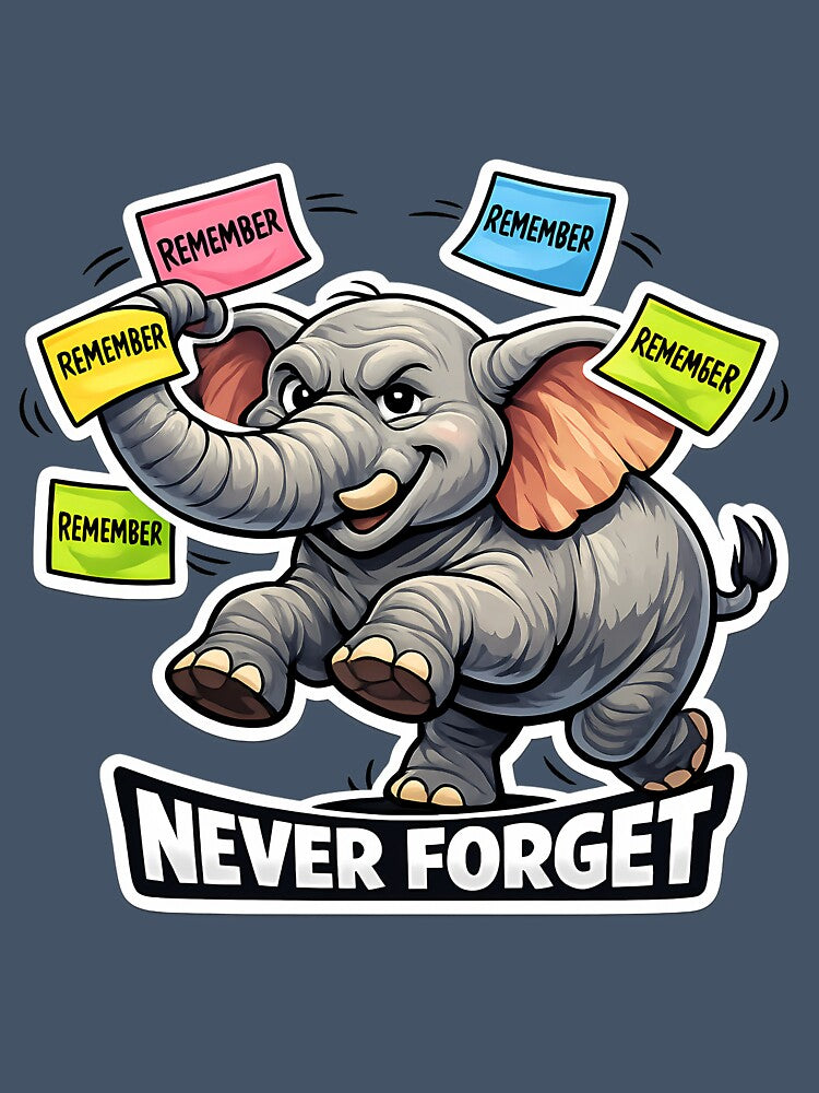 Never Forget Funny Elephant Cute Animal Meme Design by lazygum