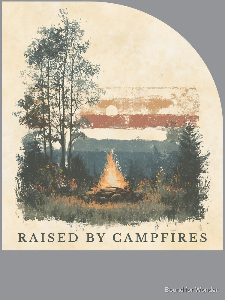 Raised by Campfires | Vintage Campfire Sunset Design by Bound for Wonder