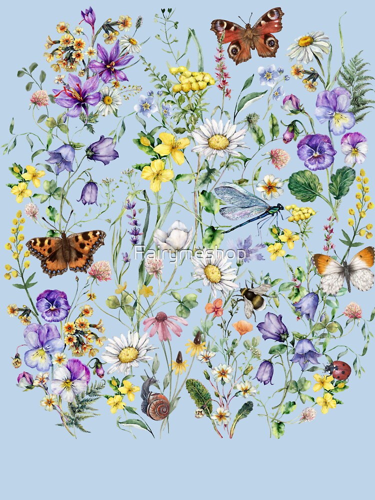 Wild meadows flowers and butterflies by Fairymeshop