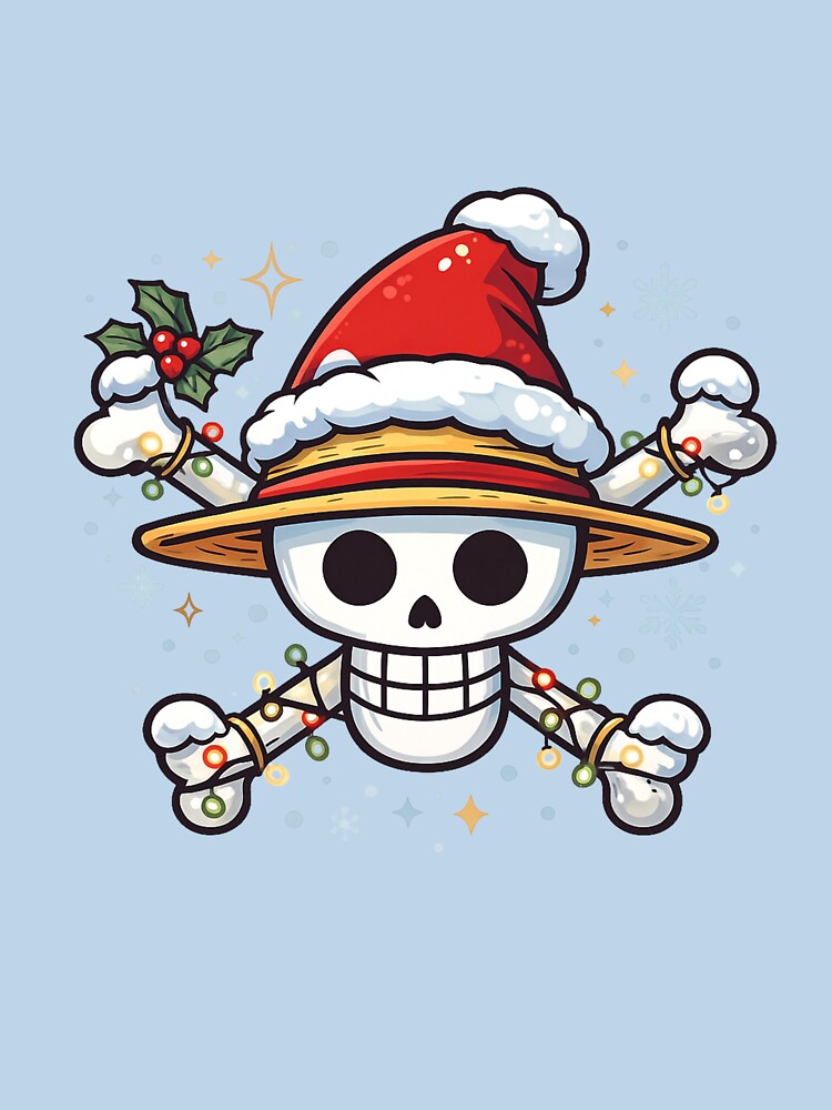 Festive Straw Hat Pirate Aesthetic – Cute Christmas Skull Emblem Illustration by AnimeFlash_0