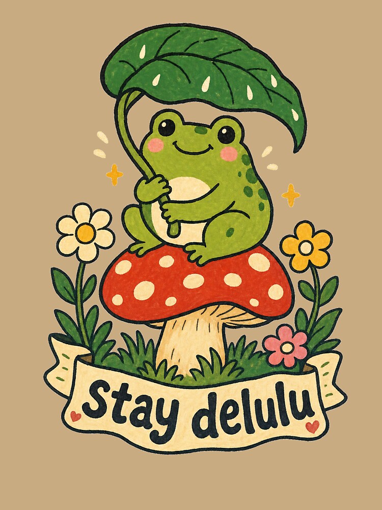 Stay Delulu Cottagecore Frog by VisualArtsOasis