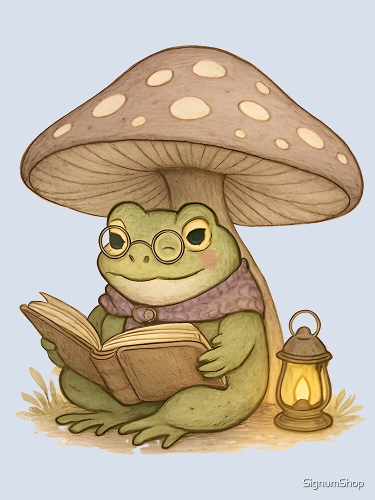 Cottagecore Frog Reading Book by SignumShop