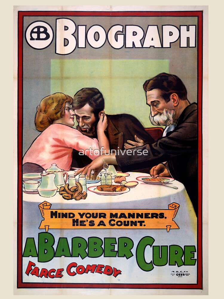 Vintage Film Poster Art | A Barber Cure by Biograph | Early 20th Century Comedy | Classic Movie Wall Decor & Humor by artofuniverse