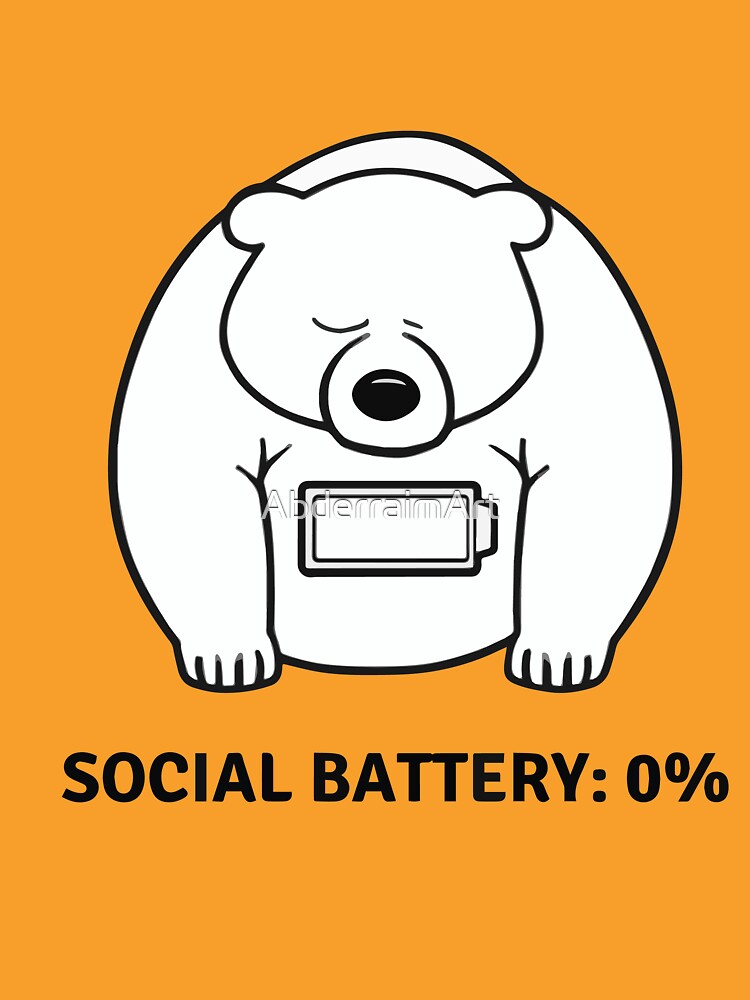 Social Battery 0% Bear Design  – Funny Introvert Minimalist One-Color Design for Tired Introverts & Low-Energy Humor Gifts by AbderraimArt