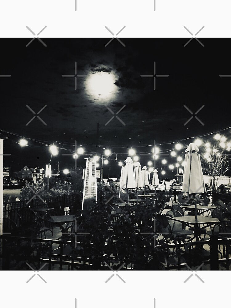 Black and white photo of outdoor party area by ravens-are-cool