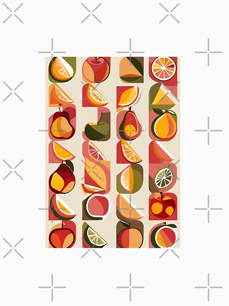 Retro Geometric Fruit Pattern in Warm Sunset Tones by Monascreativeempire