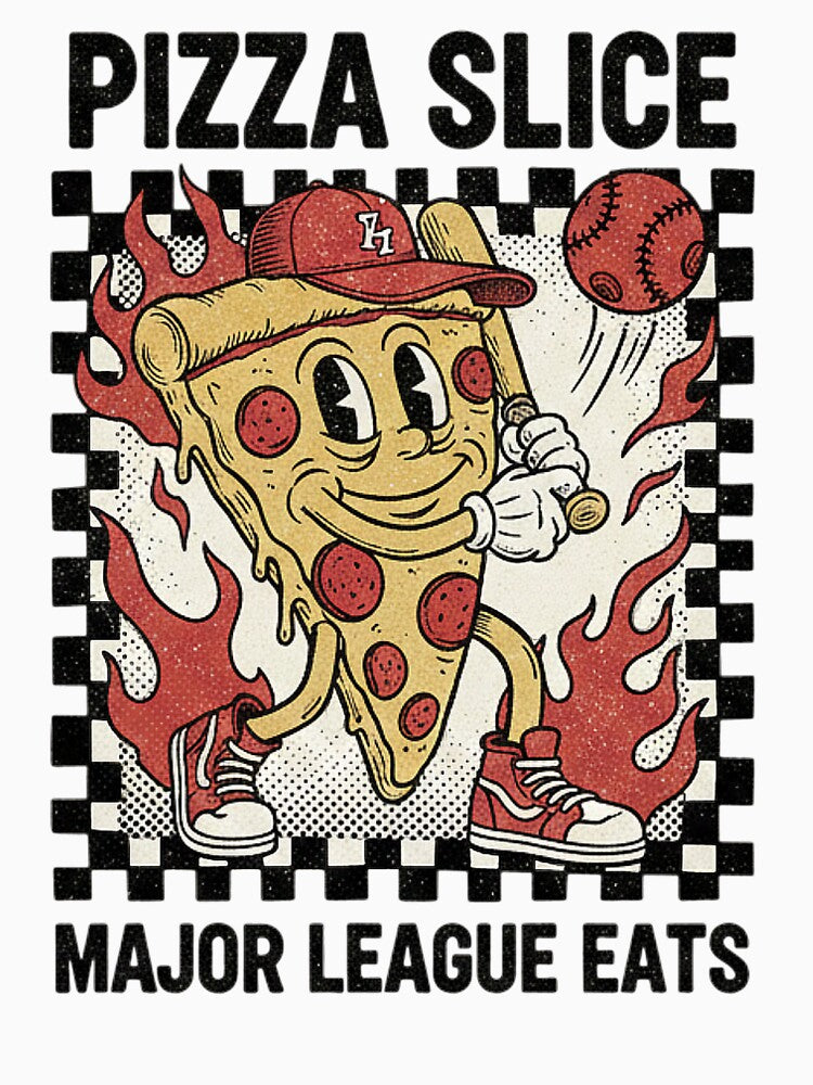 Pizza Slice Major League Eats - Vintage Cartoon Baseball Mascot by MAGICVISION-LAB