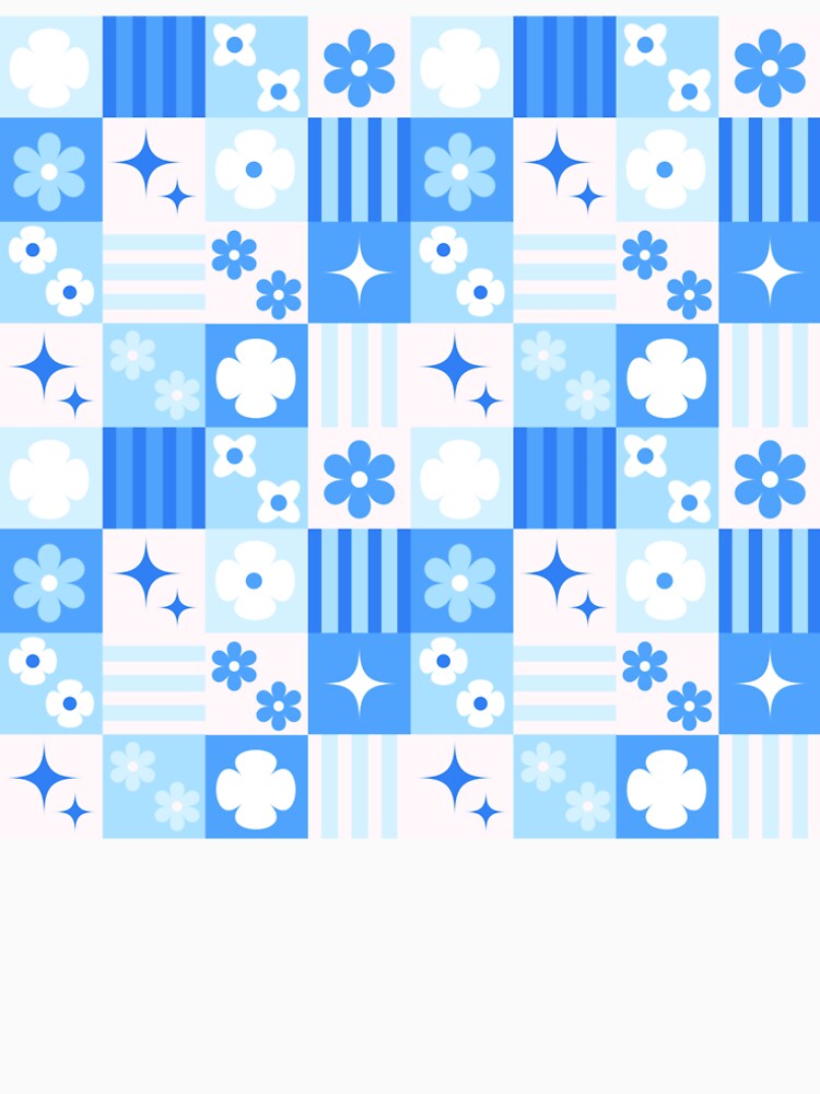 Retro Blue Floral Checkerboard | Seamless Pastel Pattern by Betty Poppa
