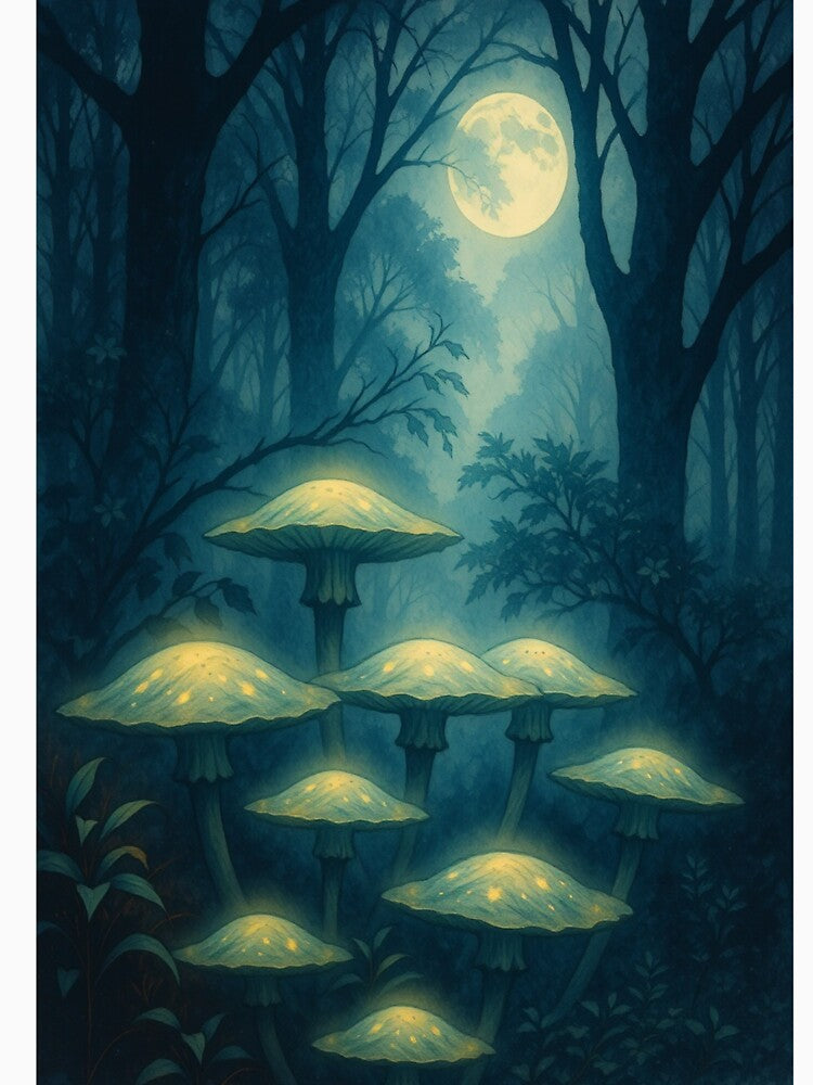 Moonlit Enchanted Mushrooms – Mystical Forest Glow Art by The Rogue Mark