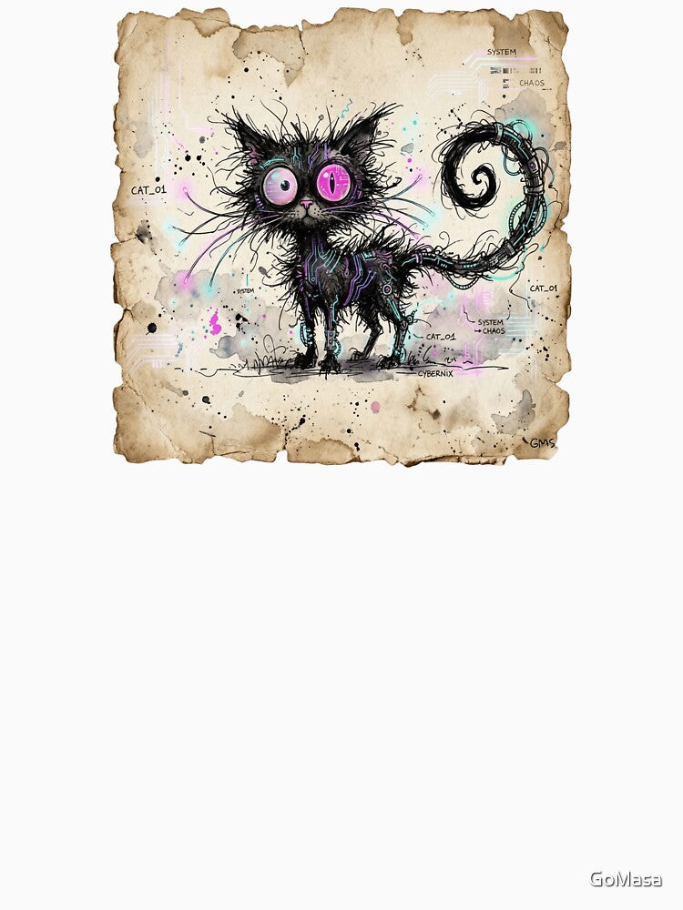 Cyberpunk Cat Aesthetic - Tech Chaos Kitten Blueprint Drawing by GoMasa
